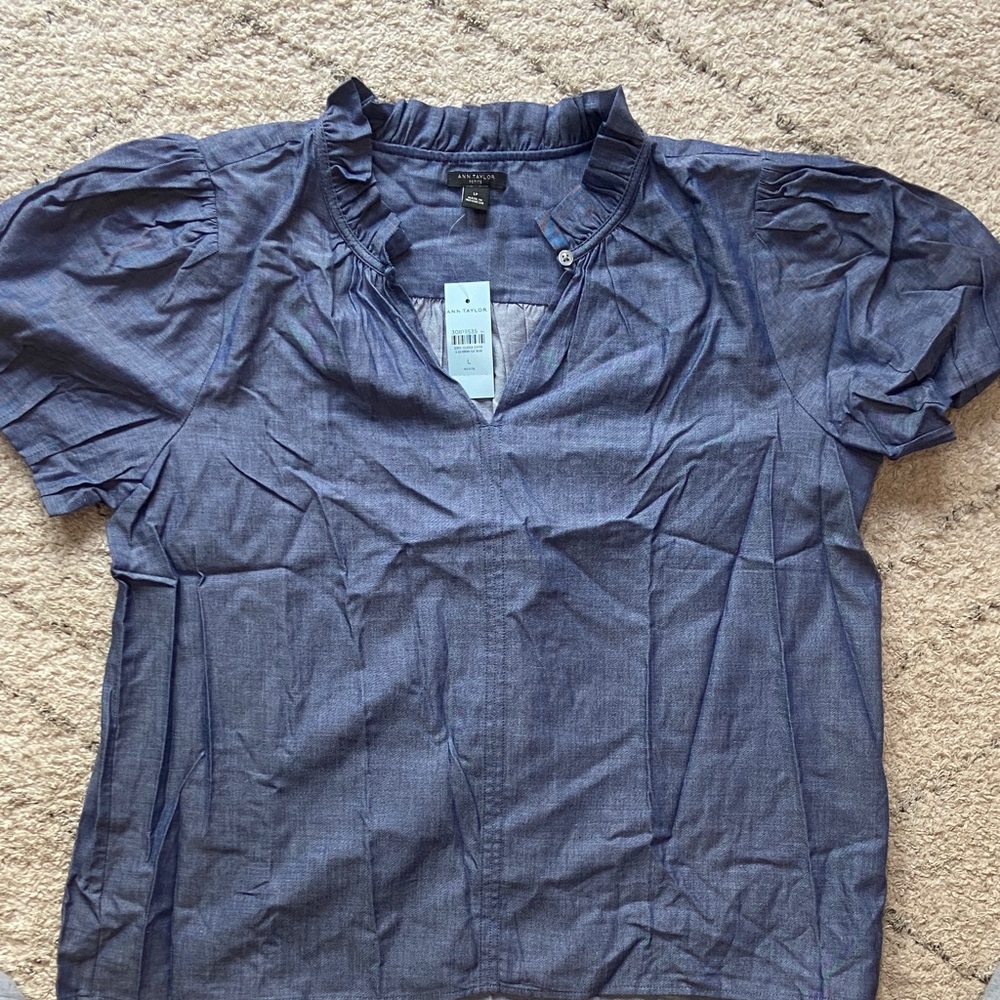 Ann Taylor Indigo Ruffled Blouse